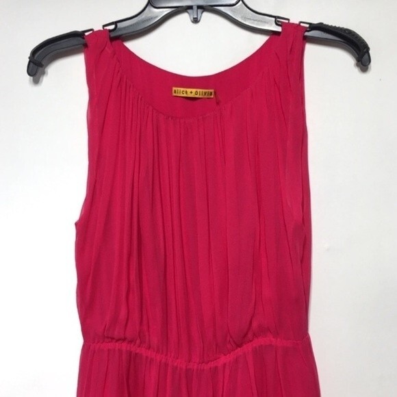 Alice+Olivia Pleated Silk Mini Dress Raspberry S - Picture 3 of 8